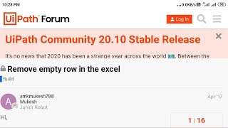remove null value in excel row Uipath Forum solution