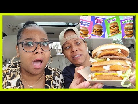 TRYING MCDONALDS NEW FAN FAV MENU HACKS (CRUNCHY DOUBLE, SURF & TURF ...