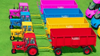 GARAGE OF COLORS! JUST 3-WHEEL TRACTORS SILAGE TRANSPORT from MULTI-STOREY CAR PARK! | FS22 screenshot 2