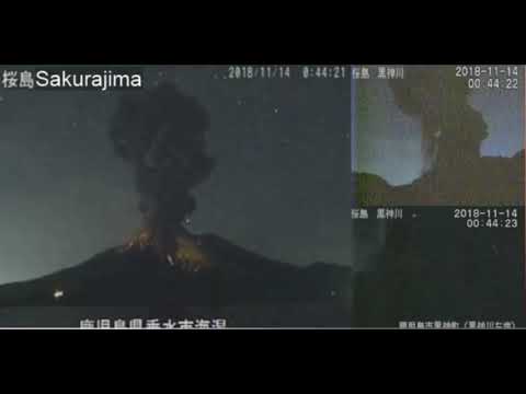 November 14, 2018 ~ (桜島) Sakurajima Eruption ~ Volcanic Lightning ~ Via VolcanoYT