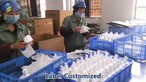Hand sanitizer automatic line production factory.