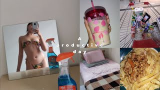 a productive day in my life living alone | cleaning, cooking pasta ‍ grocery shopping 