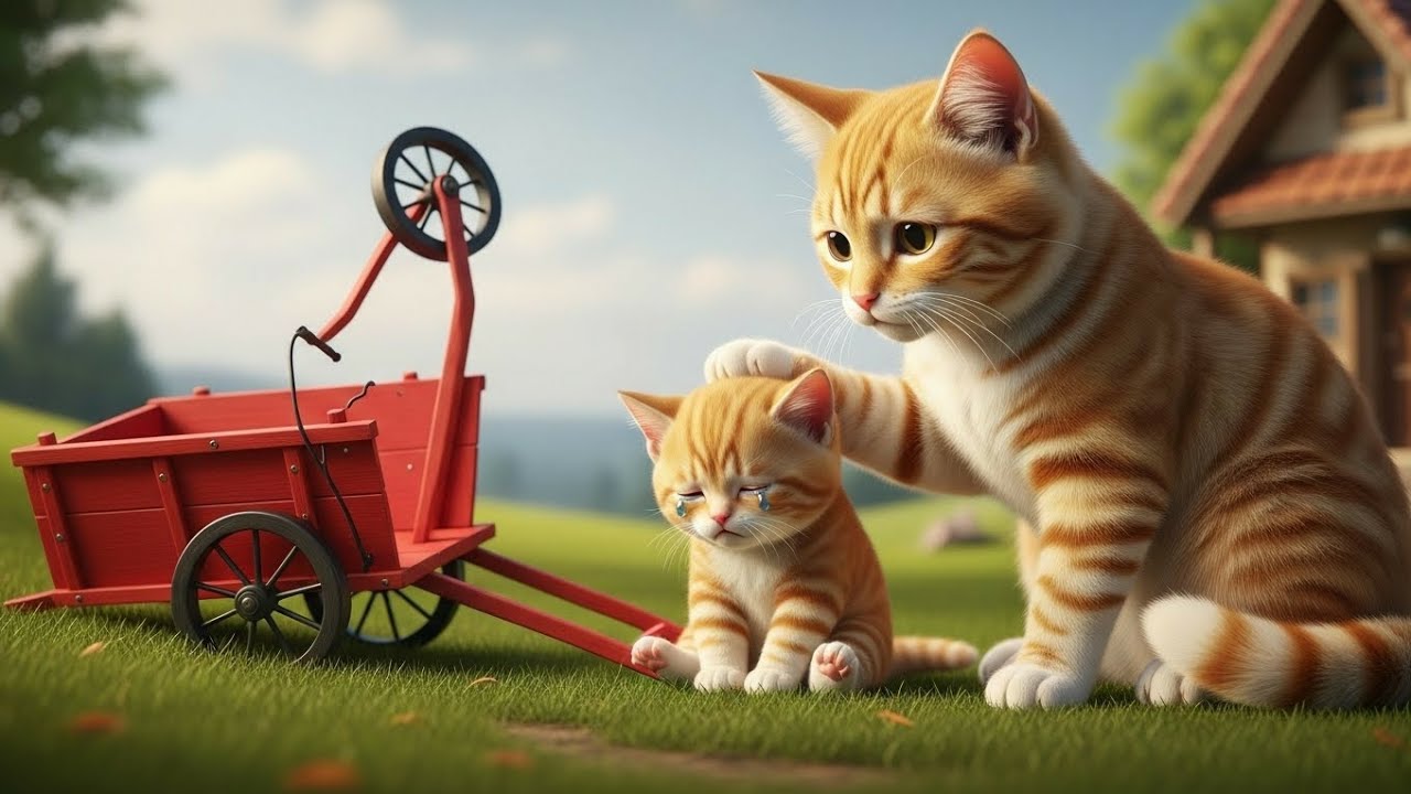 Mama Cat Helps Kitten Fix Her Broken Wagon & Find Courage Again
