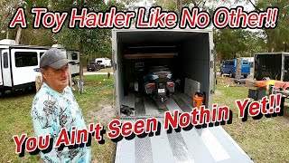 This Cargo Trailer Conversion Toy Hauler Has It All! Wait, Till You See The Bed!!