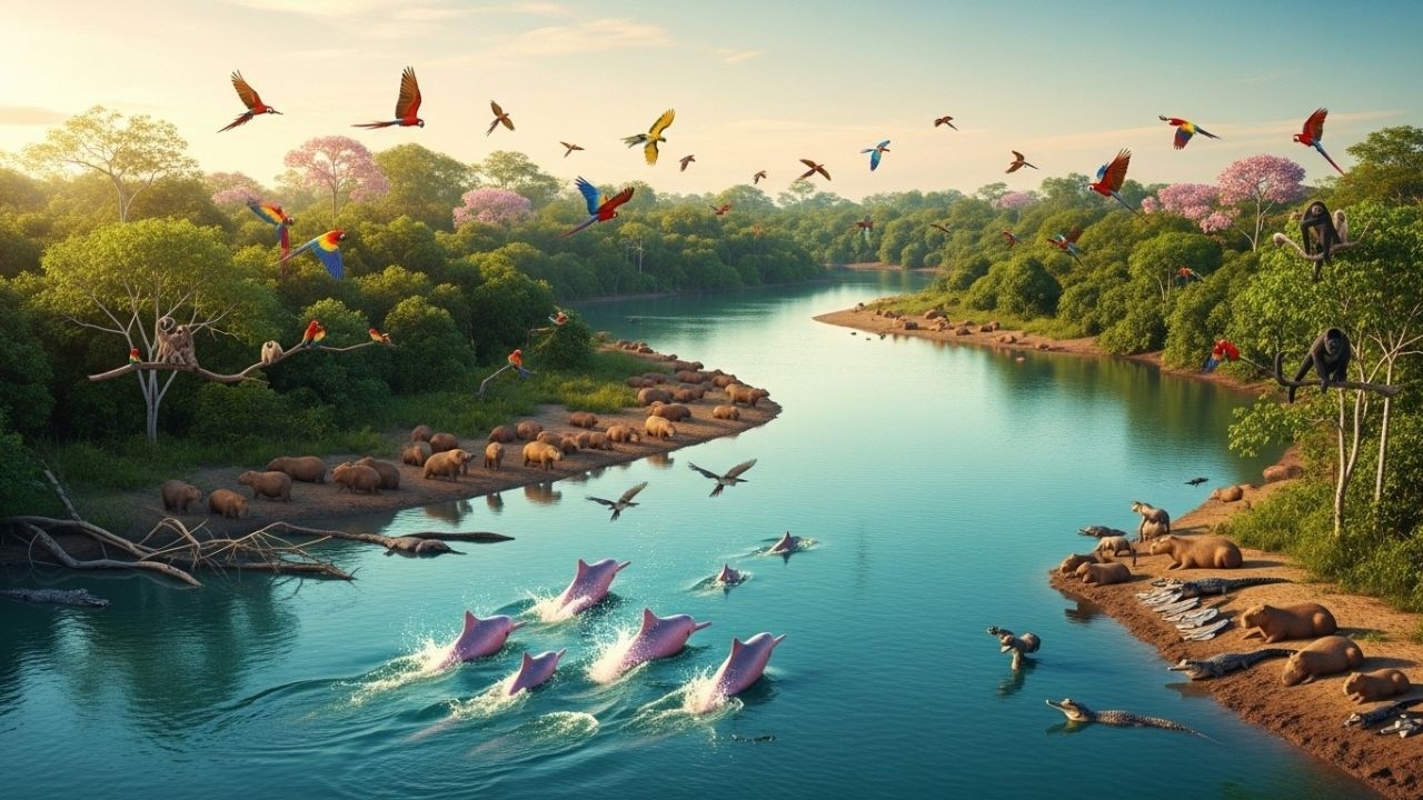 Relaxing Walk in the Amazon: Pink Dolphins, Jaguars, Monkeys | River of Life