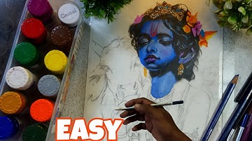 How to draw little krushna with cow drawing // ❤️ krushna with cow colourfull art ... 
