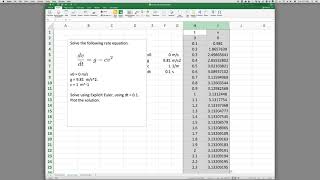 Solving ODEs with Excel using the Explicit Euler method