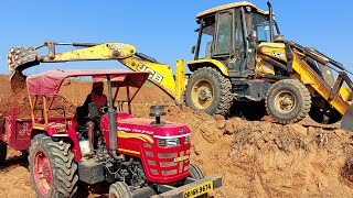JCB 3dx Backhoe Loading Pond Mud In Mahindra Tractor Trolley | New Mahindra Tractor | Jcb Cartoon |