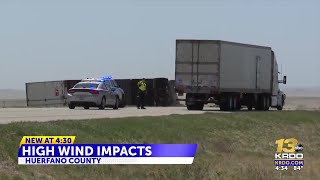 Three semi trucks blown over on I-25 in Huerfano County during Monday’s high wind warning