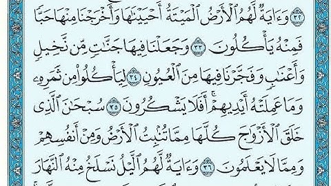 سورة يس للصف الرابع العلمي من الايه 33 إلى 44 بصوت ياسر الدوسري/ صوت جميل