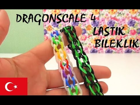 Lastik Bileklik basit yapimi DRAGONSCALE 4 gökkuşağı tek catal - DIY Türkce - Bilezik nasil yapilir