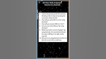 Exercise 8.2 Decimals Worksheet 6th Class NCERT Math  #subjects_guru #decimals #shorts