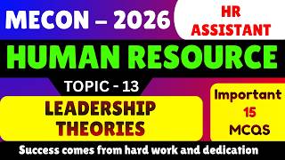 Leadership Theories MCQS | MECON Assistant HR Recruitment 2026 | MECON HR PDF Book 2026 | MECON HR