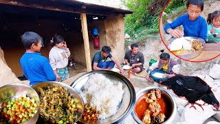 sumnima cooks chicken curry and rice for Bhumi & Adhiraj @ruralnepalquest