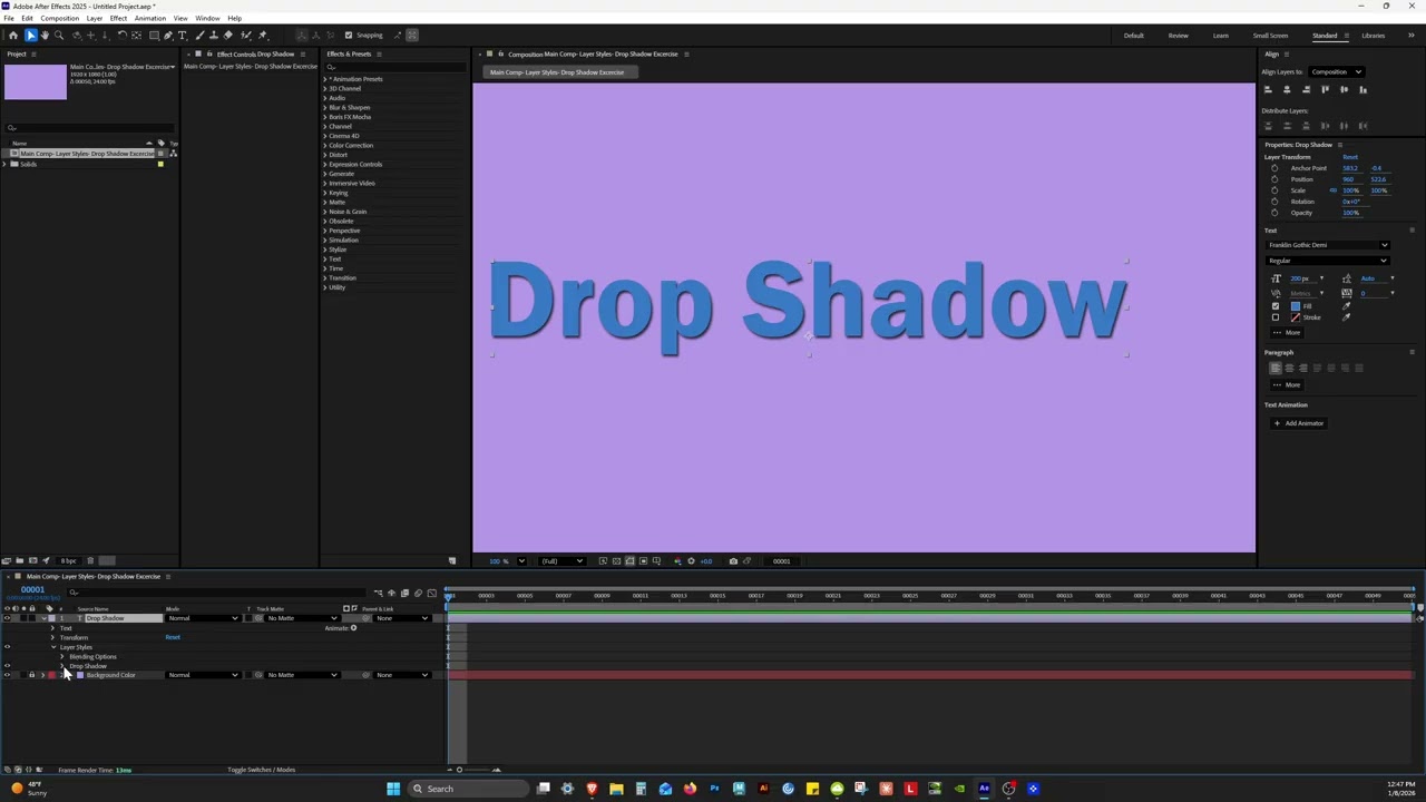 Текст - Стили слоев - Демонстрация упражнения "Тень"