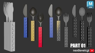 Lego Spoon, Fork & Knife 3D Modeling (Part 01) #autodeskmaya #3danimation #tutorial #3d #3dmodeling