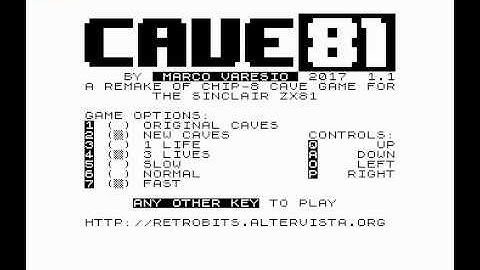 CAVE81 gameplay (CHIP8 CAVE retrogame remake for Sinclair ZX81)