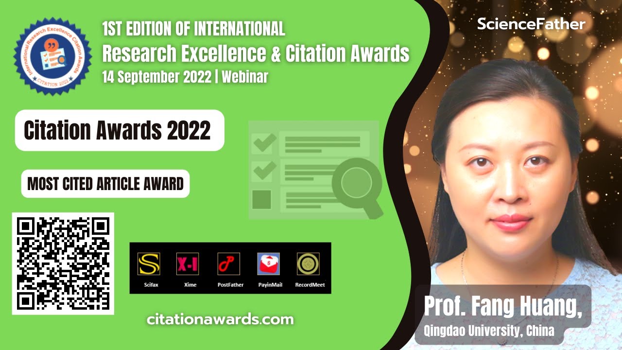 Prof. Fang Huang, Qingdao University, China, Most Cited Article Award