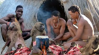 Hadzabe tribe hunting Monkey and Cooking meat