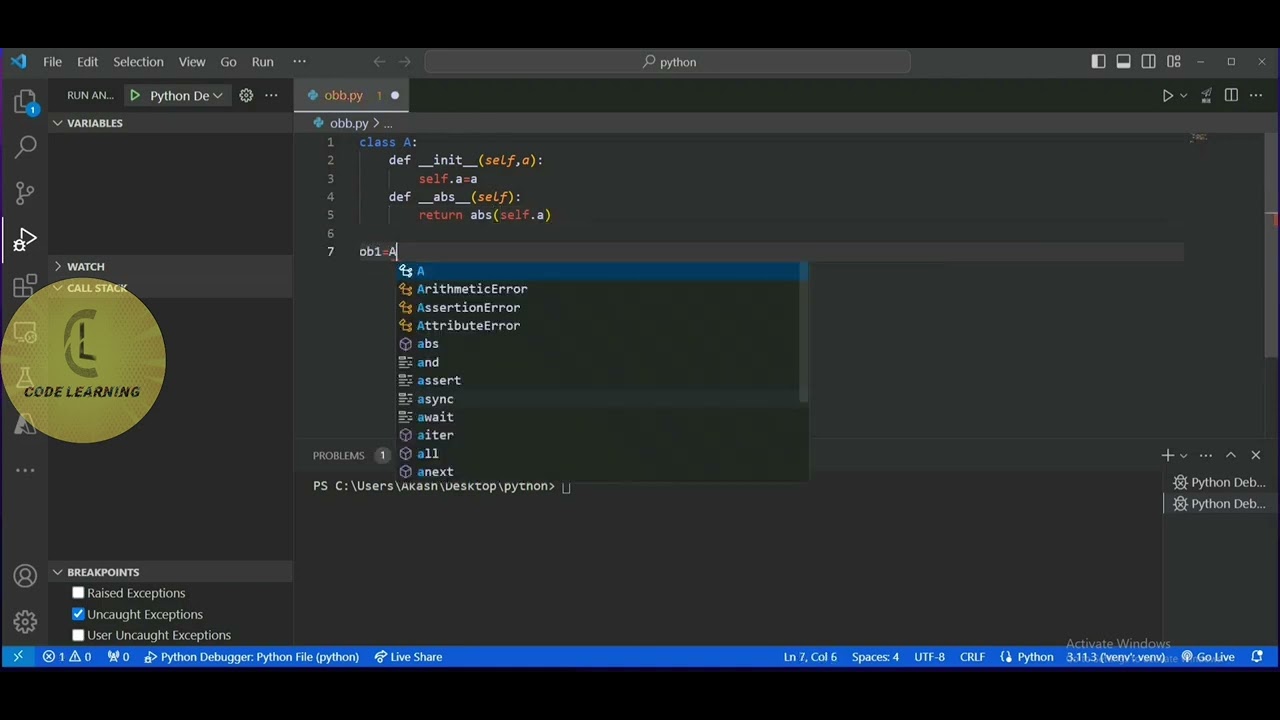 Python | Operator overloading 'abs()' | CodeLearning - YouTube