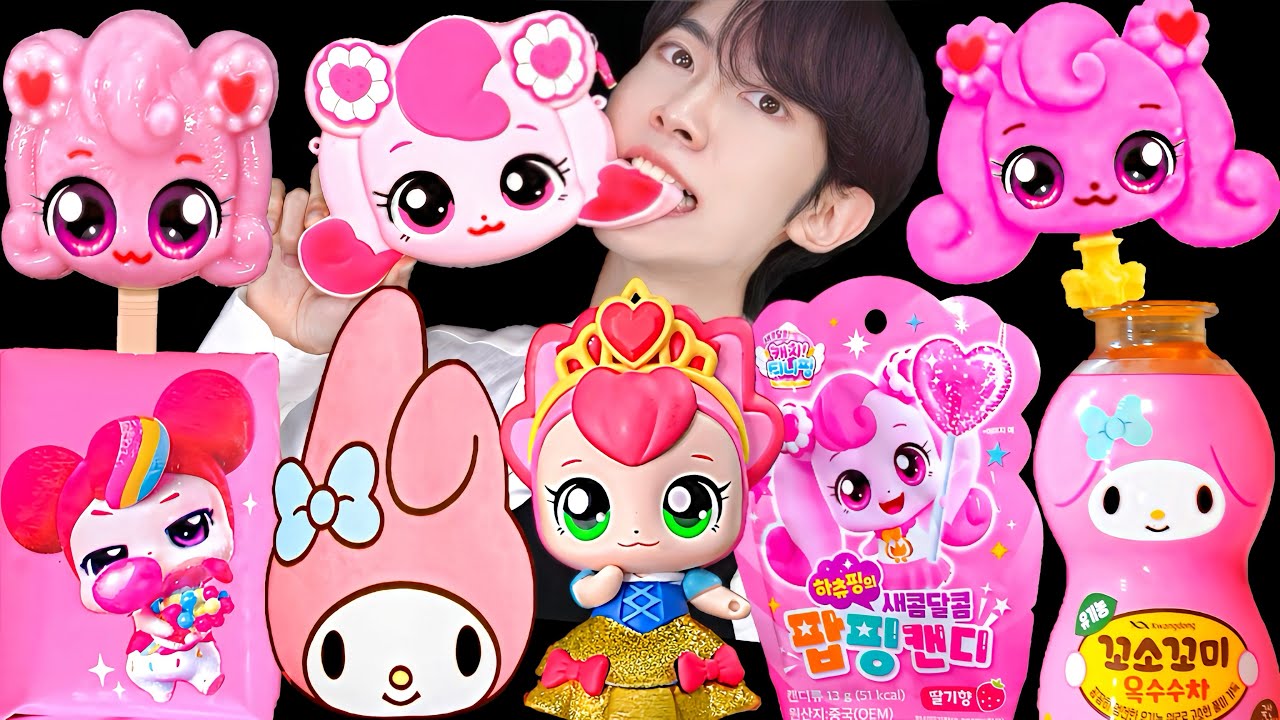ASMR MUKBANG PINK TEENIEPING FOOD ICE CREAM CHOCOLATE DESSERTS