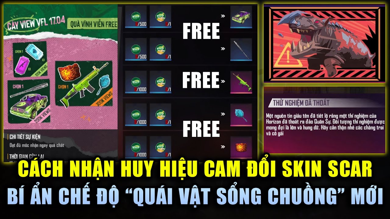 Free Fire | Cách Kiếm Huy Hiệu Dâu Và Sữa Cam Đổi Skin SCAR FREE – Bí Ẩn Chế Độ Quái Vật Sổng Chuồng