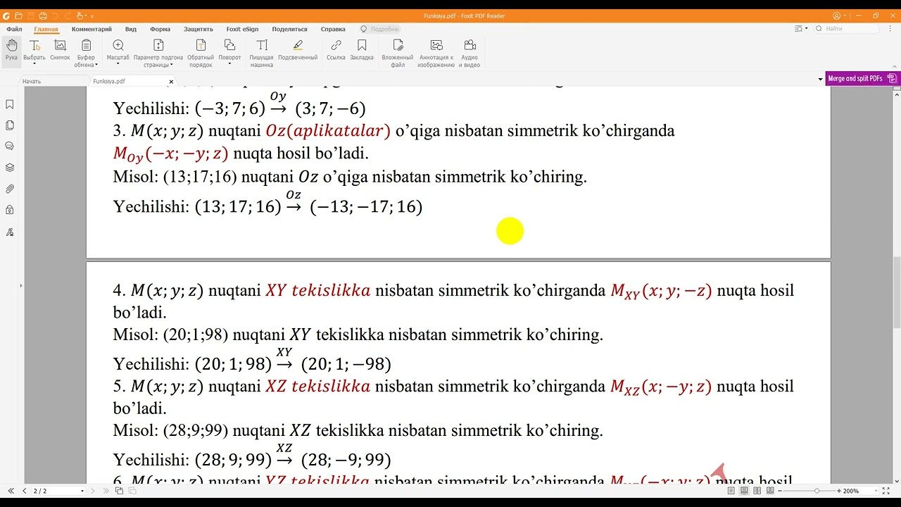 Nuqtaning barcha simmetriyalari. Funksiyaning simmetrik ko'chirish.