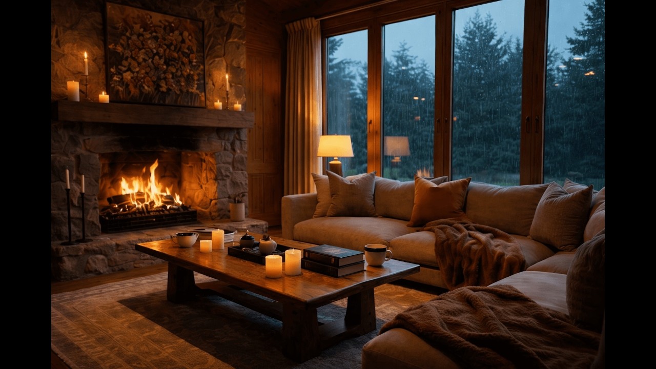 🔥 Cozy Fireplace & Rain Ambience 🌧️ | Warm Cabin Night | HD HQ Relaxing Live
