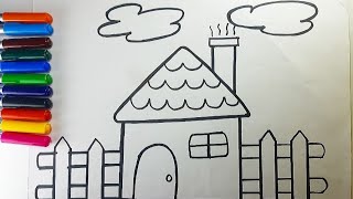 Rainbow House Colouring with colour pen for kids and Toddlers