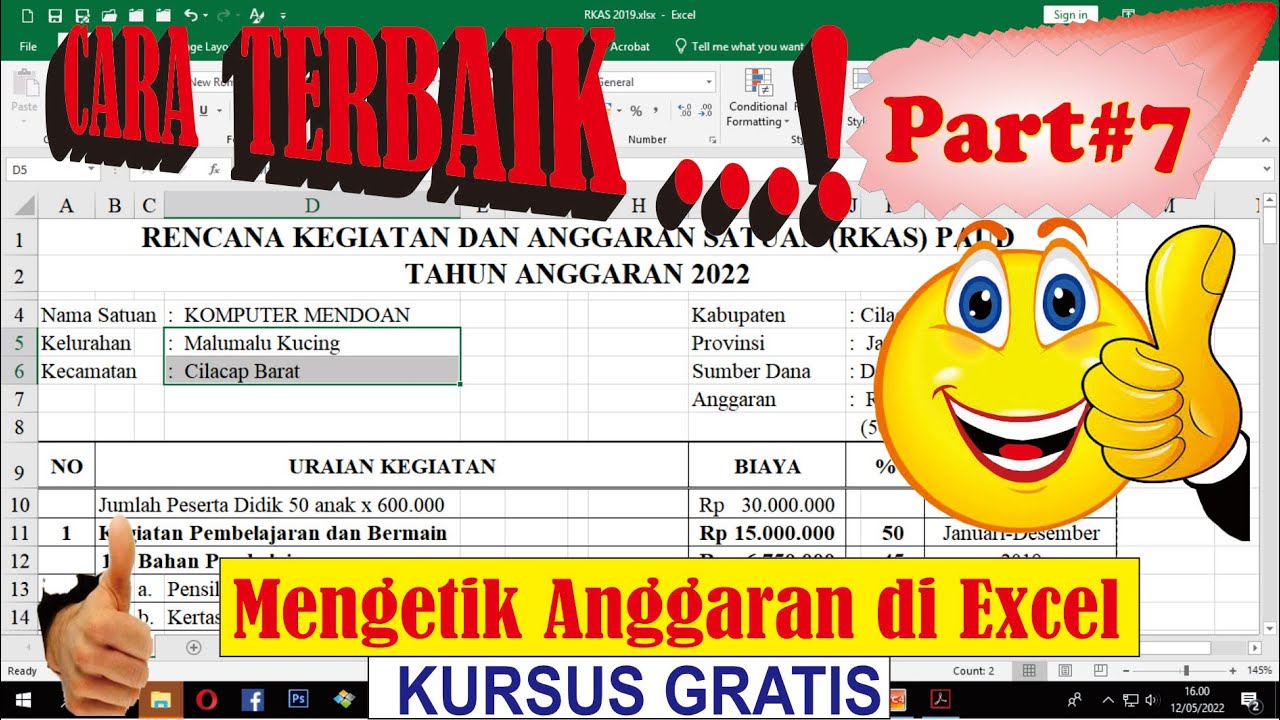 Video Tutorial Cara Belajar Excel (Part 7) ♥️😀👍👏@BudiKomputer ...