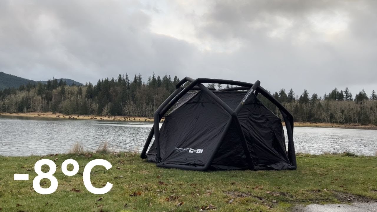 Winter Camping in Beautiful Lake With Inflatable Tent - Cold Weather -8 ...