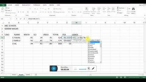 Formula of sum,percentage,if function,merge  in center MSExcel 2007 tutorial in hindi.