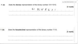Q1a) binary to denary (AQA Computer Science June 2015 revision)