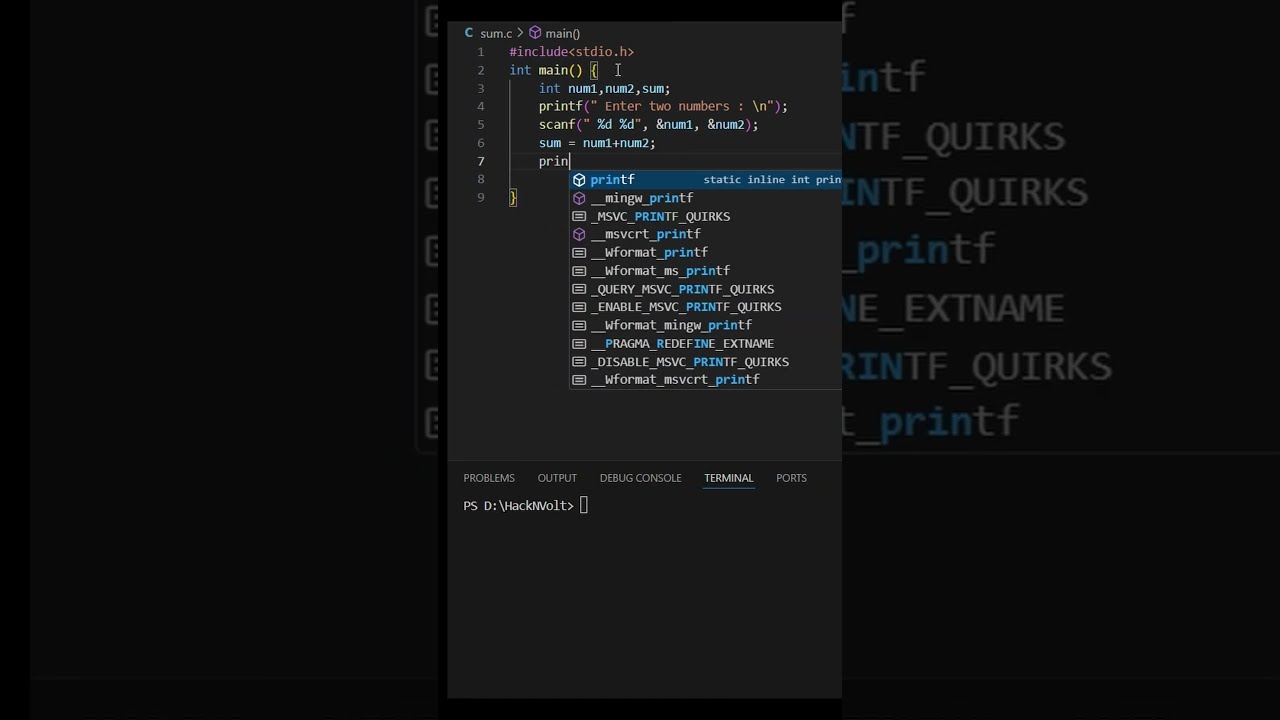 C Program to Add Two Numbers | Simple Addition Code | HackNVolt #cprogramming #c