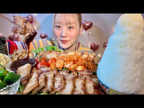 ASMR サムギョプサル 牛ホルモン焼き Pork Belly Barbecue Beef Hormone【日本語字幕】【咀嚼音/ Mukbang/ Eating Sounds】