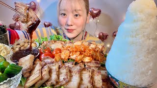 ASMR サムギョプサル 牛ホルモン焼き Pork Belly Barbecue Beef Hormone【日本語字幕】【咀嚼音/ Mukbang/ Eating Sounds】