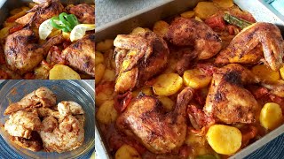 أكلة سهلة وسريعة وصحية وشهية جداً، بتتبيلة للون ونكهة ولا أروع | One pan baked chicken and potatoes