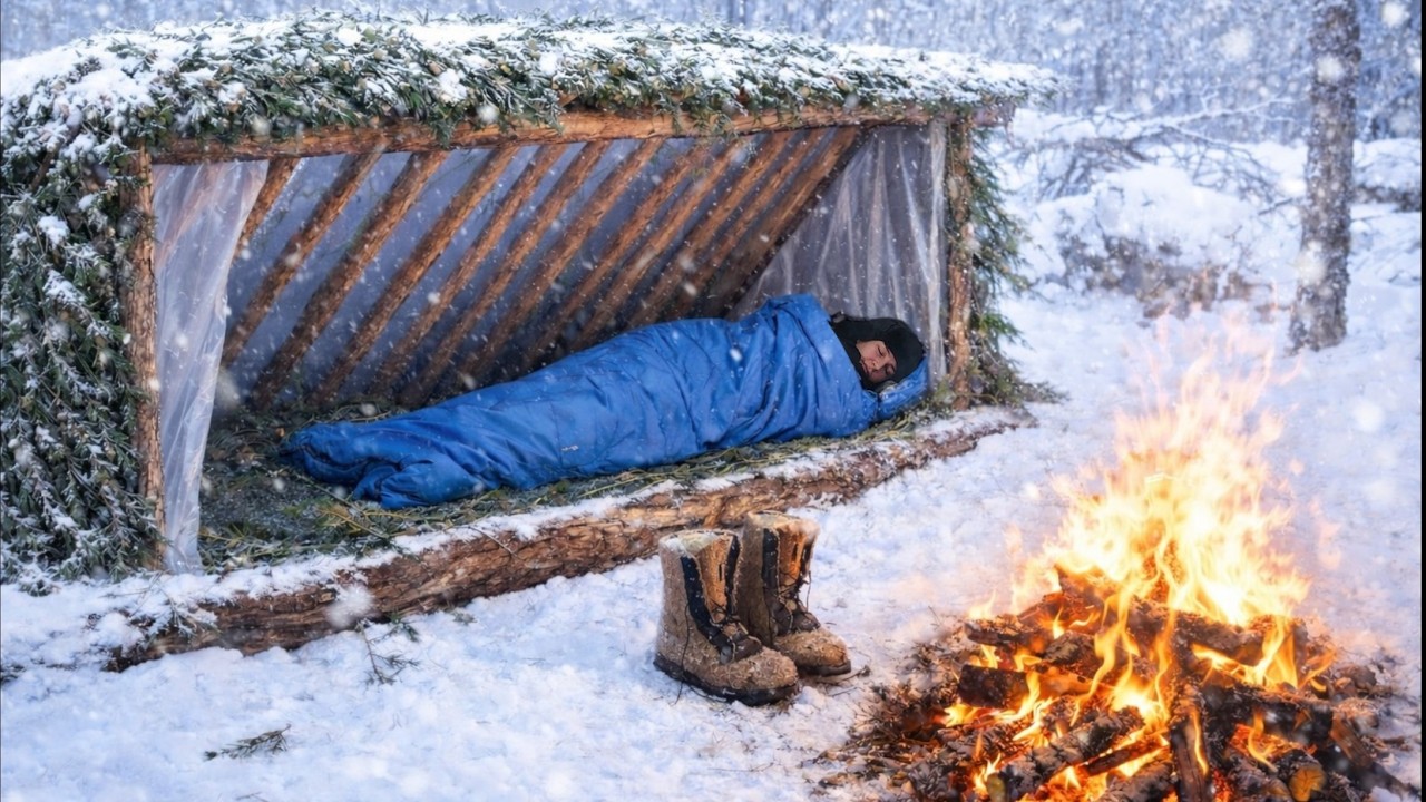 SOLO Winter Survival: Girl Builds Shelter in -20°C and Spends the Night