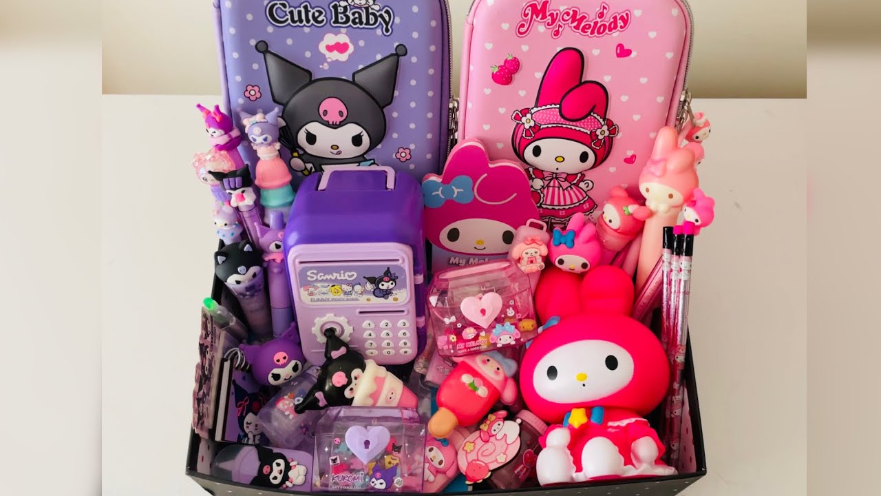 Kuromi VS My Melody Stationery Unboxing💜🩷 box full of stationery items,Pink & Purple School Supplies