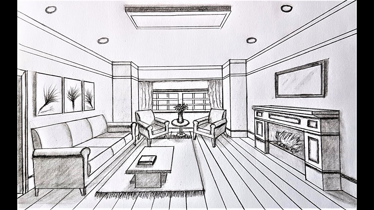Achetecture Drawing Of A Living Room