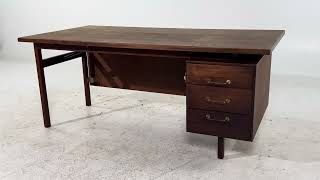 Jens Risom Mid Century Walnut and Brass Desk