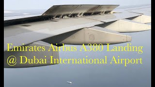 Emirates Airbus A380 landing at Dubai International Airport
