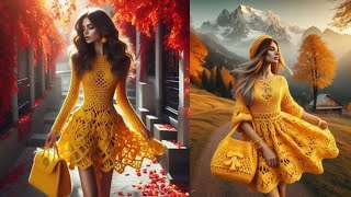 💛WoW😮💛Crocheting Yellow Dress Lover's 💛🤗💛(share idea)||Beautiful Yellow Dress||#ai#crochet#knitting