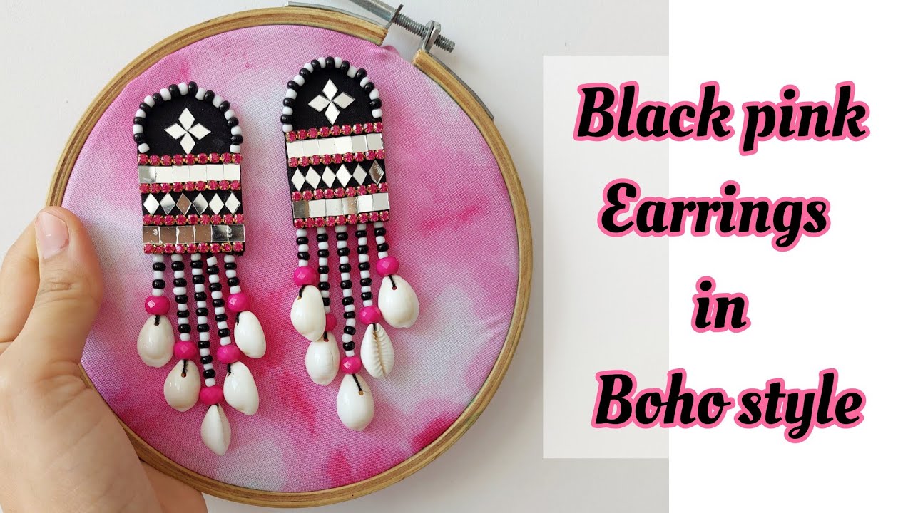 black pink Earrings in boho style ️||how to make || diy blackpink ...