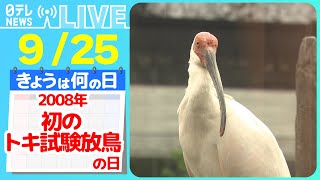 【きょうは何の日】『トキが初めて試験放鳥された日』絶滅危惧種「コウノトリ」の赤ちゃん誕生！/全身真っ白な「吾妻の白猿」　など　ニュースまとめライブ【9月25日】（日テレNEWS LIVE）