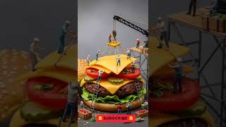 Tiny people making giant burger 🍔😲#ai #tiny #trendingshorts #tinyworld #shorts #burger 