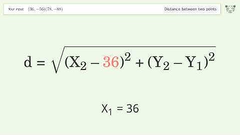 Find the distance between two points p1 (36,-56) and p2 (78,-88): Step-by-Step Video Solution