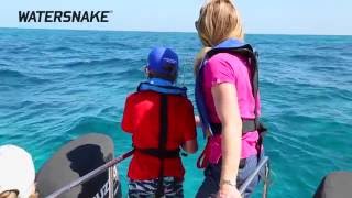 Boating and fishing mum emma george explains the advantages features
of inflatable pfds—personal floatation devices—for adults
children. see a demons...