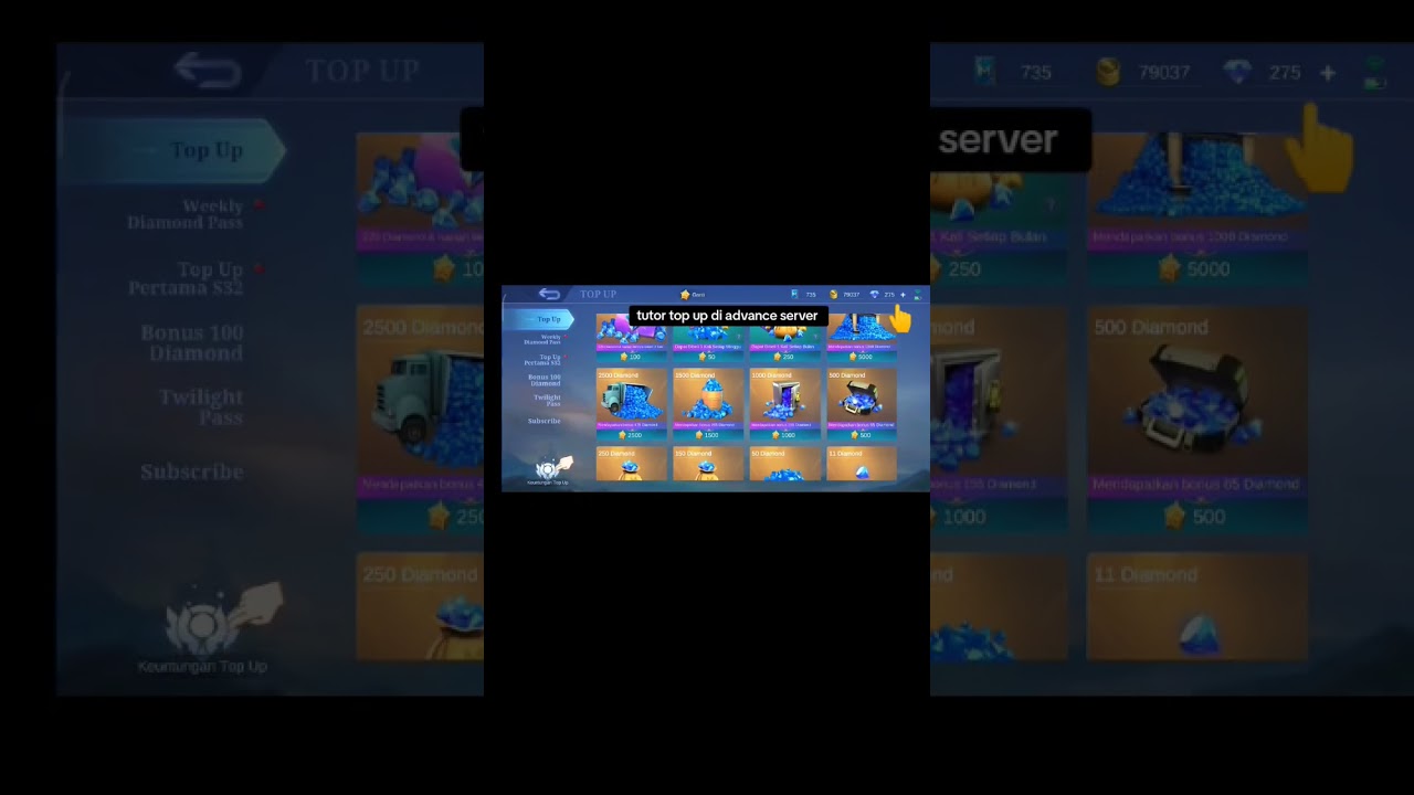 tutor top up di advance server. yg blm bisa akses advance aku open jasa buat advance cek bio 🥰