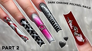 DARK CHROME POLYGEL NAILS🖤 CHROME NAIL ART | CREEPY REDDIT STORIES & NAILS PART 2 | Nail Tutorial